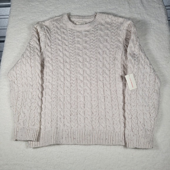 Lucky Brand Other - Lucky Brand Mens Cable Knit Crewneck Sweater Tofu Cream Speckled L S761-0018 NEW